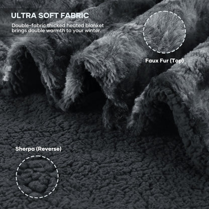 Heated Blanket Electric Throw 50" X 60", Soft Faux Fur & Shu Velvet Heated Throw Blanket, 6 Heating Levels, 4 Hours Timer, Tie-Dye off Black