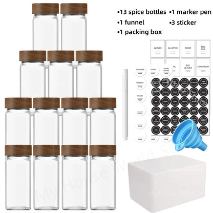 13Pcs Glass Spice Jars with Bamboo Lids 4Oz Glass Jars Spice Jar Set Seasoning Jars Organizer Storage Bottles for Spice Rack
