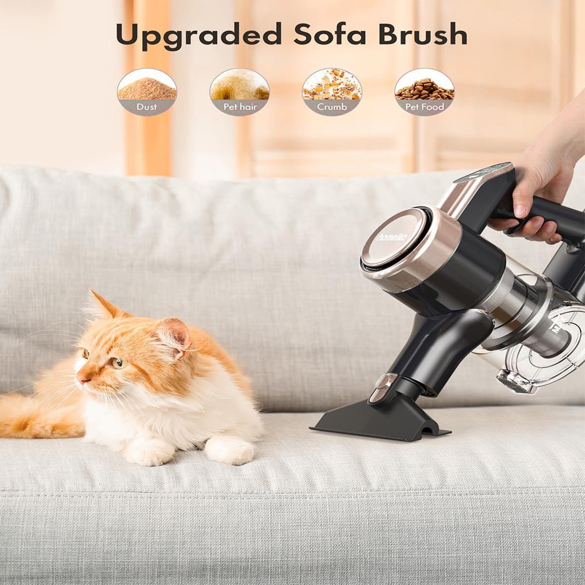 Cordless Vacuum Cleaner, 300W 23Kpa Powerful Suction Vacuum with LED Display, 3 Suction, 48Mins Runtime, Lightweight Stick Cleaner with Sofa Brush for Hard Floor/Carpet/Pet Hair/Car, Black